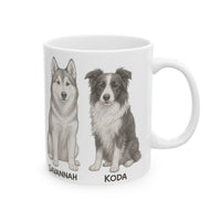Load image into Gallery viewer, Personalized Dog Portrait Mug – Husky &amp; Border Collie Pencil Sketch.